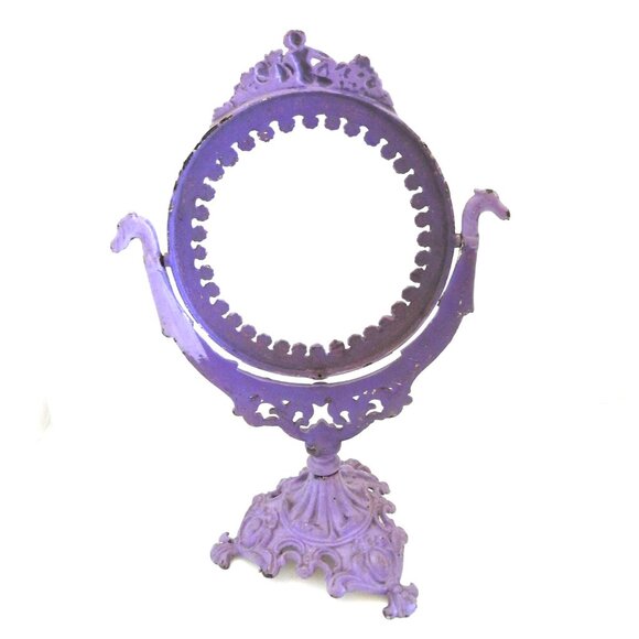 Antique Victorian Ornate Swivel Cast Iron Mirror Stand Frame No Mirror Lavender - Picture 4 of 10